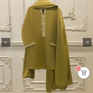 Agha Noor Elegant Olive Green Embellished Women's 3Pc